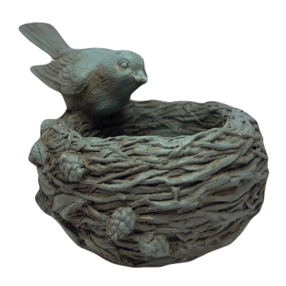 Nesting Bird Dish Trinket Bowl Aqua Rustic Sculpture Figurine 6” Vintage Art - Picture 2 of 16